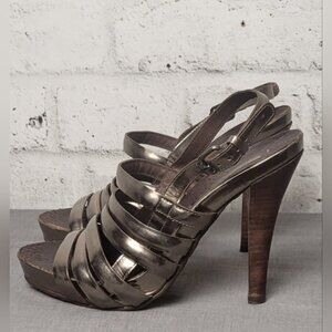 BCBG Max Azria Strappy Platform Heels Womens 7 Metallic Bronze Stiletto Sandals